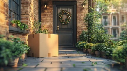 Cozy entrance with a delivery box and festive decor