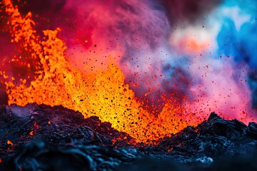 Volcanic Eruption in a Mountainous Landscape