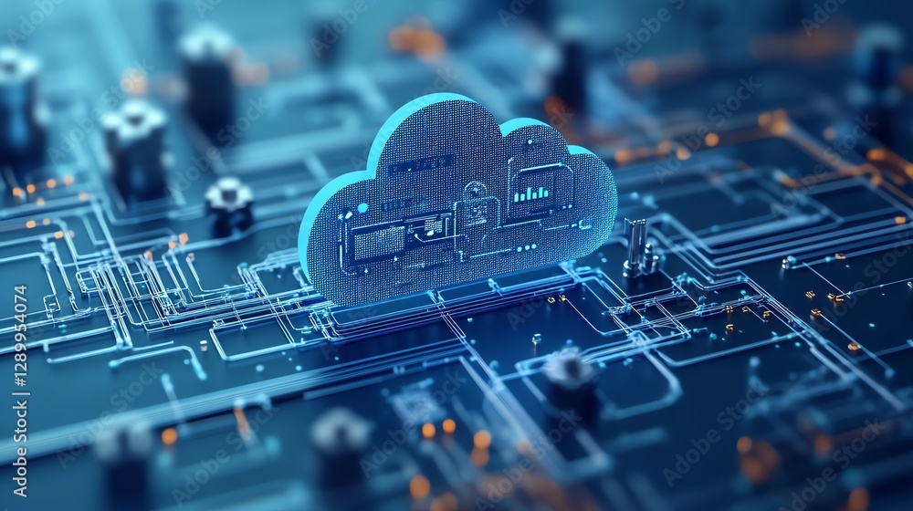 Poster Illustration of cloud computing connected to a pipe network