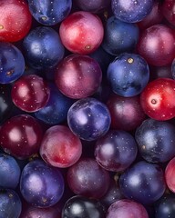 Fototapeta premium A close-up of sparkling purple and red grapes, highlighting their smooth and attractive skin. Each little seed inside holds a sweet freshness ready to burst with every bite