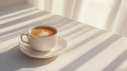 Latte art coffee sunlight window cafe