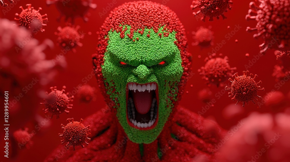 Poster highly detailed 3d rendering of a sneeze in action with vibrant colors