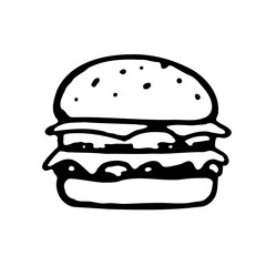 Burger Illustration Black and White Outline
