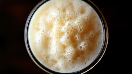 Creamy beer head, close-up, pub setting, beverage enjoyment