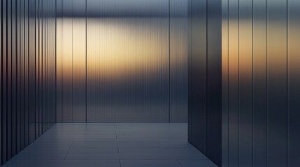 Architectural Lines: An ethereal architectural interior space, characterized by its linear design, clean lines, and a sense of tranquility. The ambient lighting casts a subtle glow.