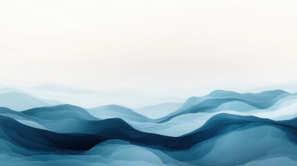 Abstract Blue Mountain Landscape Serene Digital Art with Layered Ridges and Gradient Effect.
