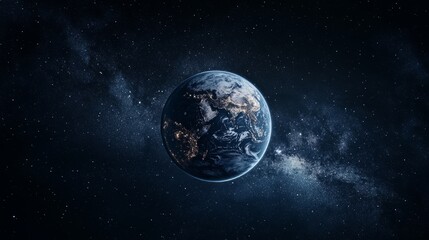 Earth globe in a dark, starry space, simple and abstract representation