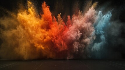 Dynamic Explosion of Vibrant Colored Powder Against Black Background