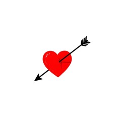 A heart pierced by an arrow against a white background.