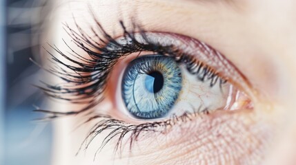 Mesmerizing Close - Up: A Female Eye Adorned with Long Eyelashes