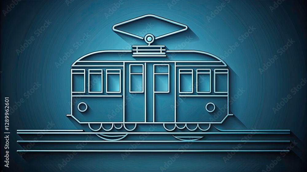 Poster stylish continuous one line icon design for train transport - tram symbol with curl line pattern for