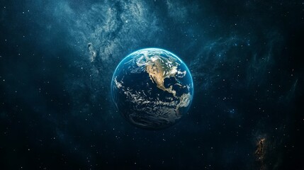 Earth globe in a dark, starry space, simple and abstract representation