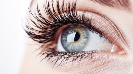 Fototapeta premium Mesmerizing Close - Up: A Female Eye Adorned with Long Eyelashes