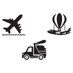 Travel Icons Different Silhouette Vector on a White Background