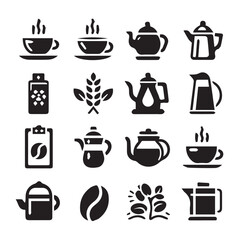 Tea and Coffee Symbols Different Silhouette Vector on a White Background