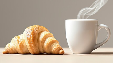 Delicious Croissant and Coffee  Warm Breakfast Delight