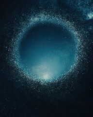Obraz premium Abstract Dark Teal Galaxy Ring with Sparkling Light Particles, Cosmic Background Texture.
