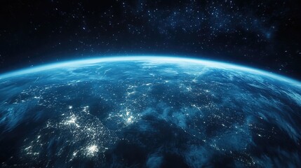 Fototapeta premium Satellite orbits Earth, capturing vibrant blue and white surface, showcasing planetary beauty from space.