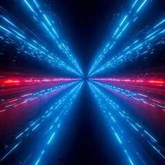 Futuristic blue and red neon light explosion