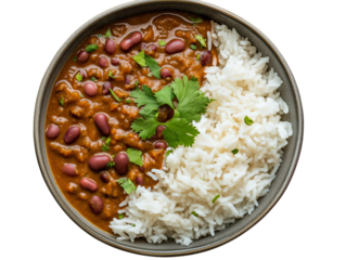 A bowl of Kerala red beans and rice with transparent background PNG