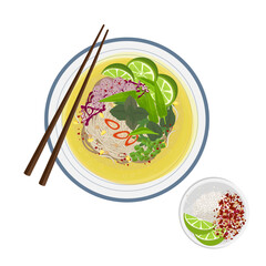Vector Illustration Logo Clipart Top View Num Banh Chok Nom Banh Chok With Chopstick