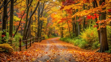 Obraz premium Lush autumn leaves on walking trail , nature walk, seasonal change, nature walk