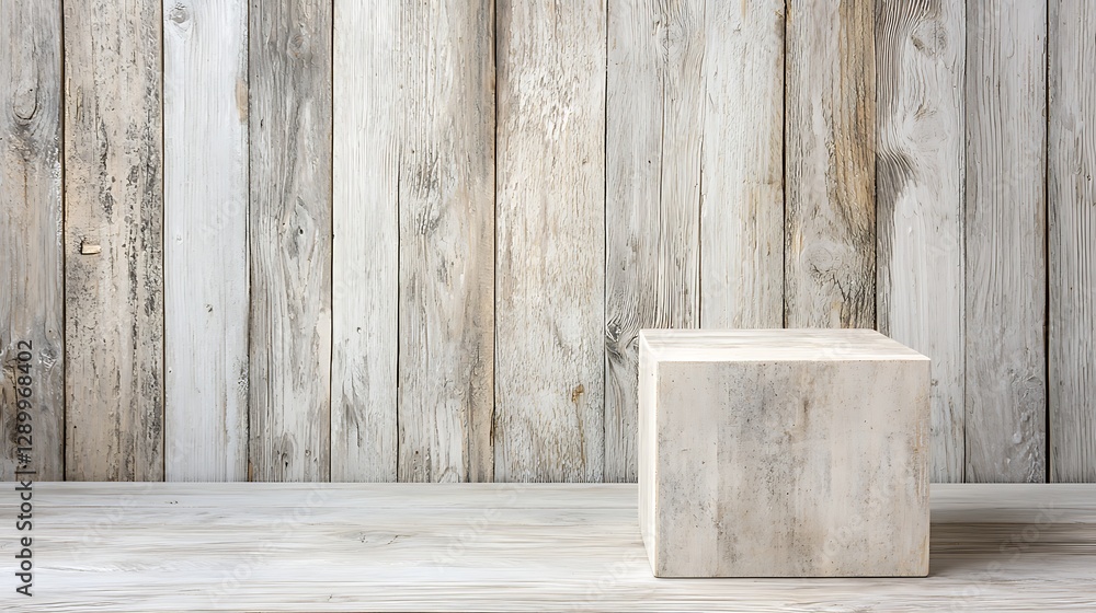Poster minimalist wooden cube on rustic background studio setting still life calm atmosphere
