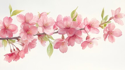 A delicate branch of pink cherry blossoms against a soft background, symbolizing beauty and renewal.