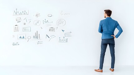 Fototapeta premium Businessman in Suit Overlooking Cityscape, Professional figure stands confidently with a panoramic urban view, embodying ambition and focus.