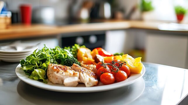 Balanced keto-friendly meal plate promoting mood stabilization and healthy eating habits.