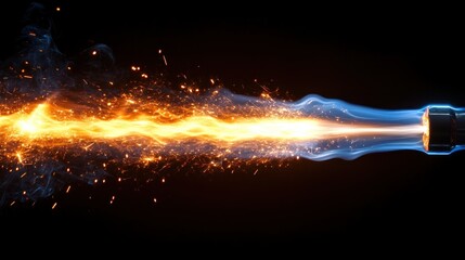Fiery Energy Ejection Against Dark Background