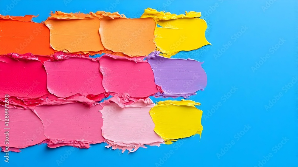 Poster vibrant mural on a large wall, filled with an array of bright colors, showcasing intricate patterns 