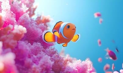 Fototapeta premium Vibrant Coral Reef Ecosystem, A lively underwater scene showcasing diverse marine species thriving in a colorful coral landscape.