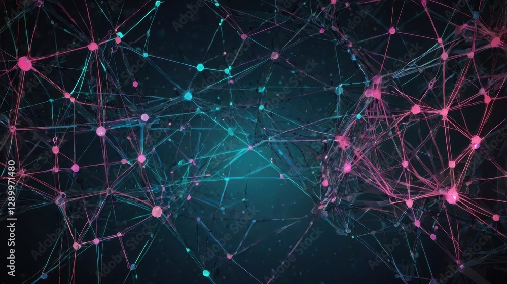Aufkleber abstract plexus network design with futuristic technology and intricate connections in teal and pink
