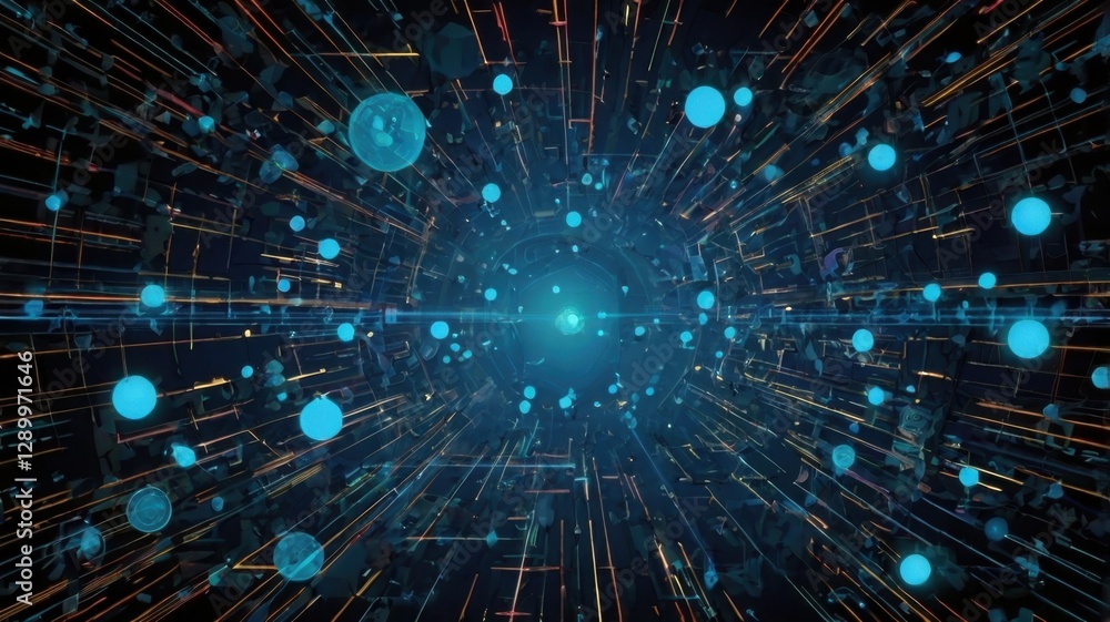 Aufkleber abstract technology communication concept vector with blue spheres and lines on dark background repr