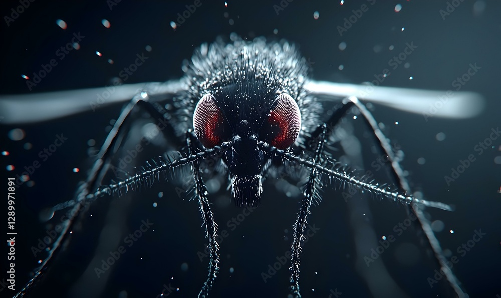 Poster intricate macro view of a mosquito, showcasing sharp anatomical features and textures, highlighting 