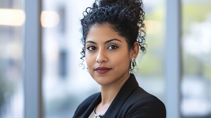 Confident businesswoman in blazer, embodying professionalism and leadership.
