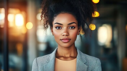 Obraz premium Confident businesswoman in blazer, embodying professionalism and leadership.