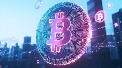 Obraz premium Digital globe surrounded by orbiting cryptocurrency icons, representing the global impact and connectivity of digital finance.