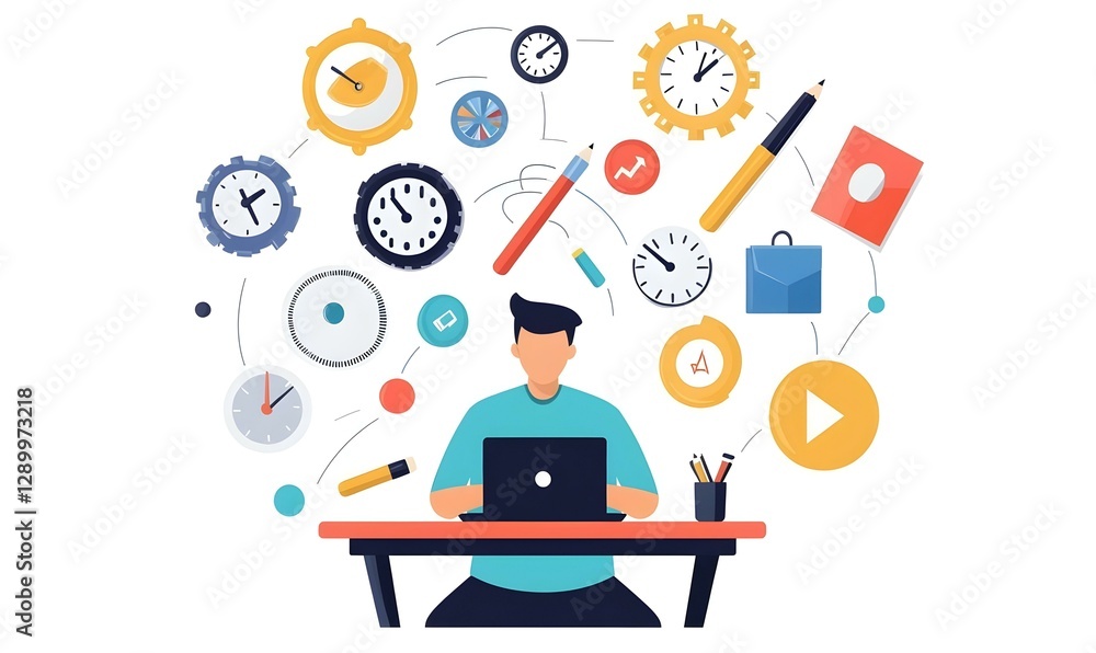 Poster flexible schedule management icon, a modern design illustrating efficient time management, featuring