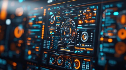 Fototapeta premium Futuristic holographic automation control panel displaying detailed data and information through a sophisticated digital interface Advanced technology concept with a sleek