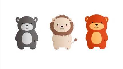 Naklejka premium Adorable Cartoon Animal Toys Bear Lion Cub PNG Images