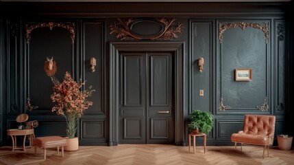 Elegant Dark Gray Walls  Gold Accents  Art Deco Interior Design