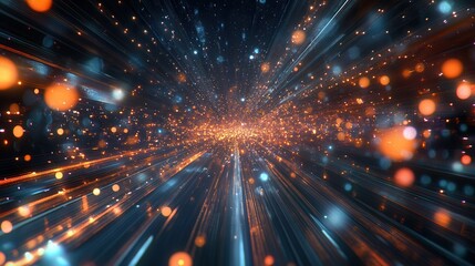 Fototapeta premium Abstract Light Streaks Dazzling Orange and Blue Light Trails with Bokeh Effects, Digital Illustration.
