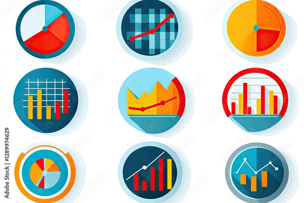 Poster data analysis icons; charts, graphs, progress; business report; website design