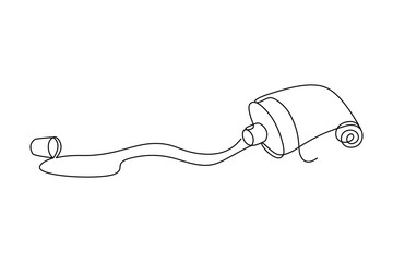 Half-used tube with paint, cream, or toothpaste leaking out of it, drawn with continuous line in minimalism, abstract, type of packaging, one line, editable vector contour