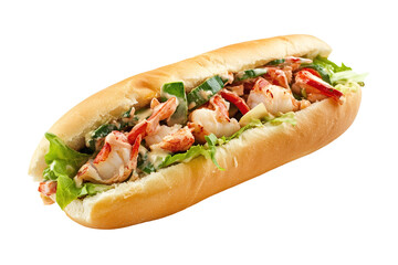 Sandwiches with salami, ham, cheese, and tomatoes on parchment paper on white background