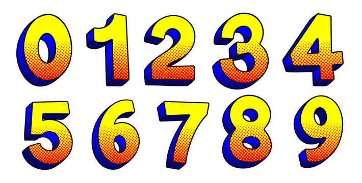 Bold and Vibrant Retro Set Numbers with Halftone and Shadow Effects