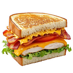 Sandwiches with salami, ham, cheese, and tomatoes on parchment paper on white background