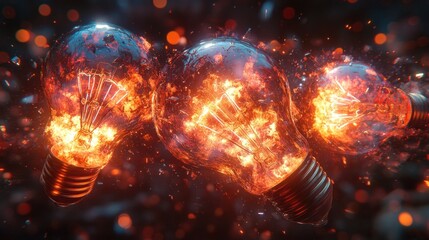 Burning light bulbs explode in fiery destruction